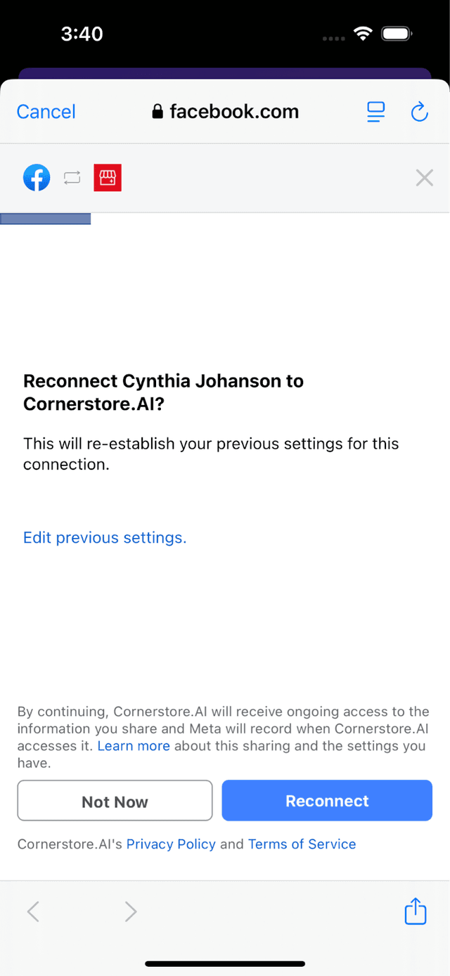 Previous login screen
